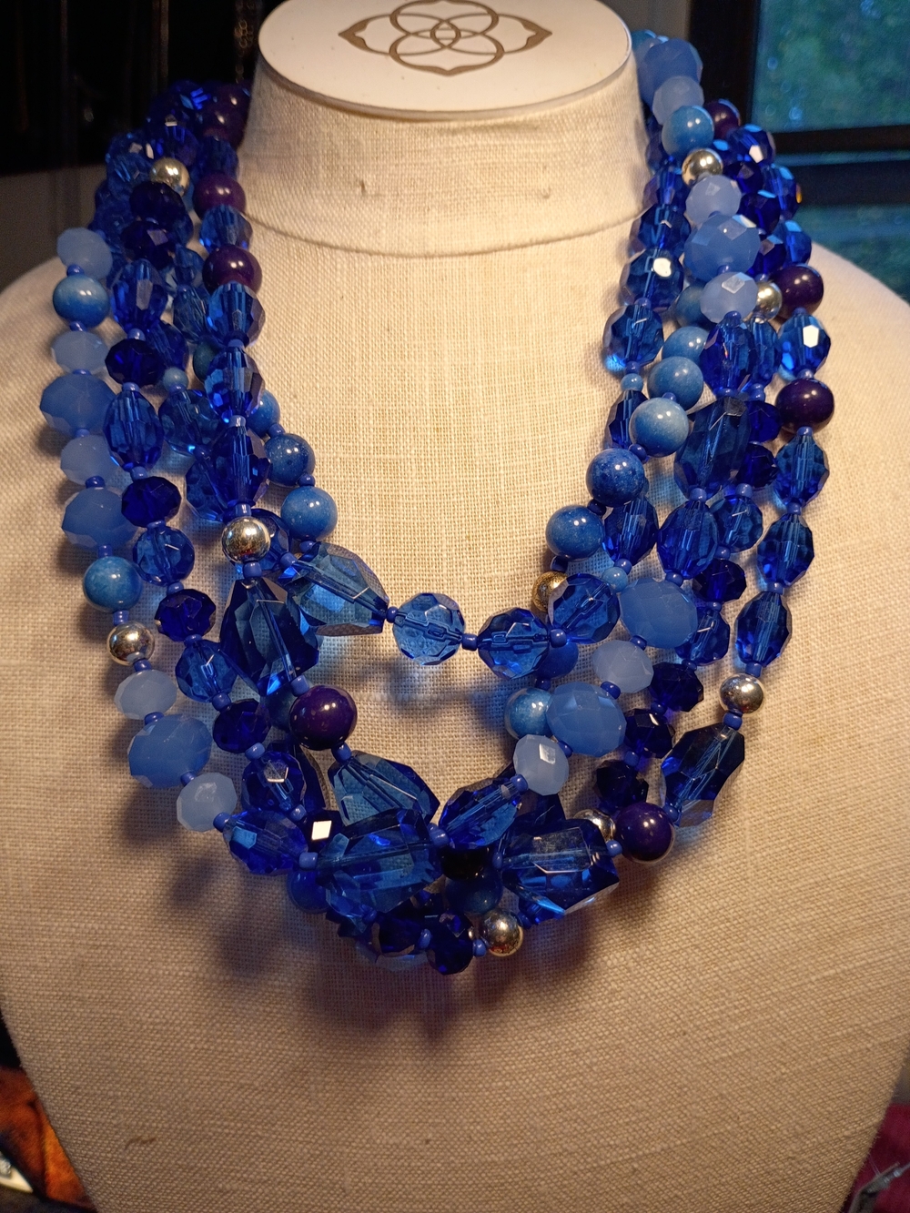 Multi-Strand White Black Blue Beaded Statement Necklace - Women's Jewelry